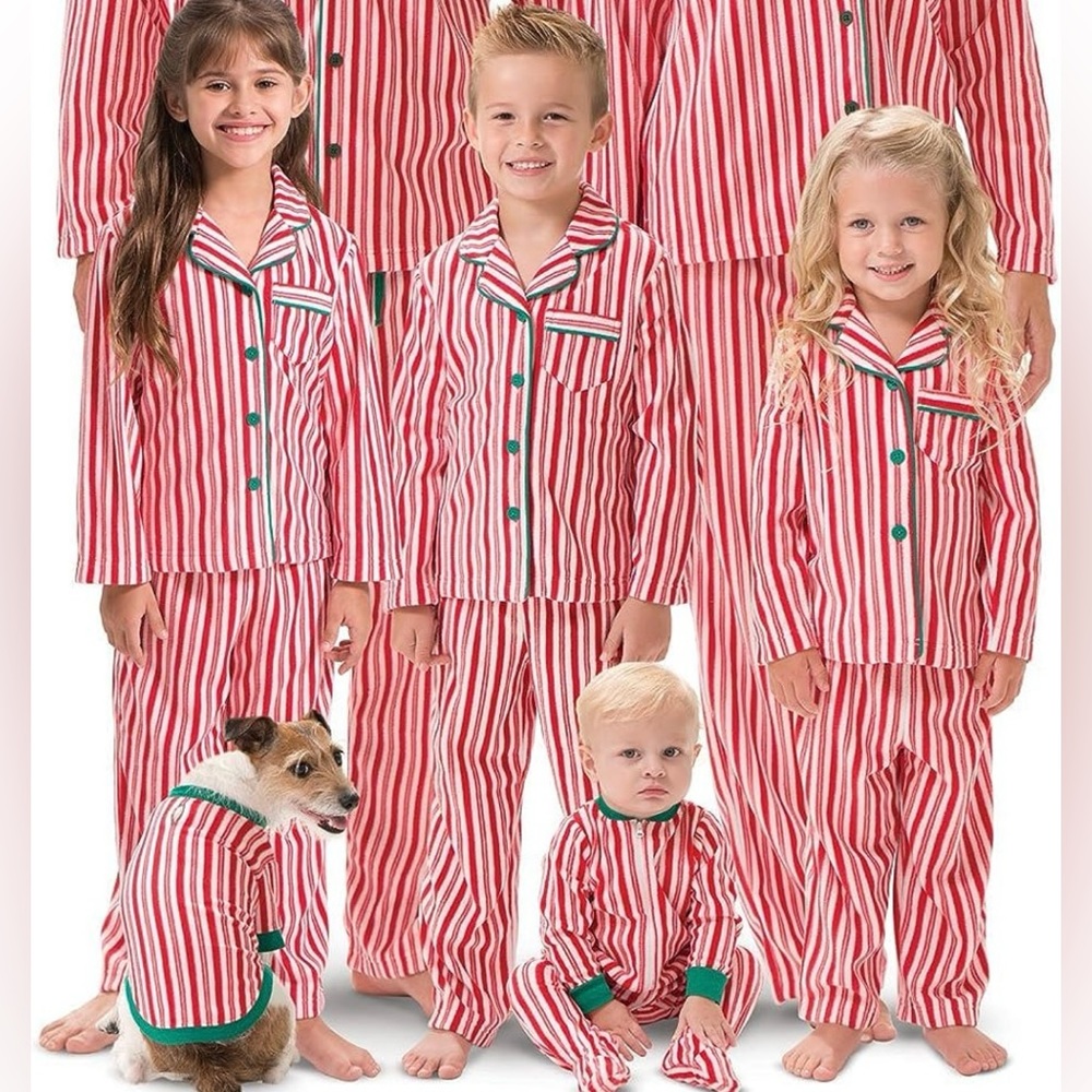 Pat Pat Family red and white button down striped pajamas xmas fleece NWT